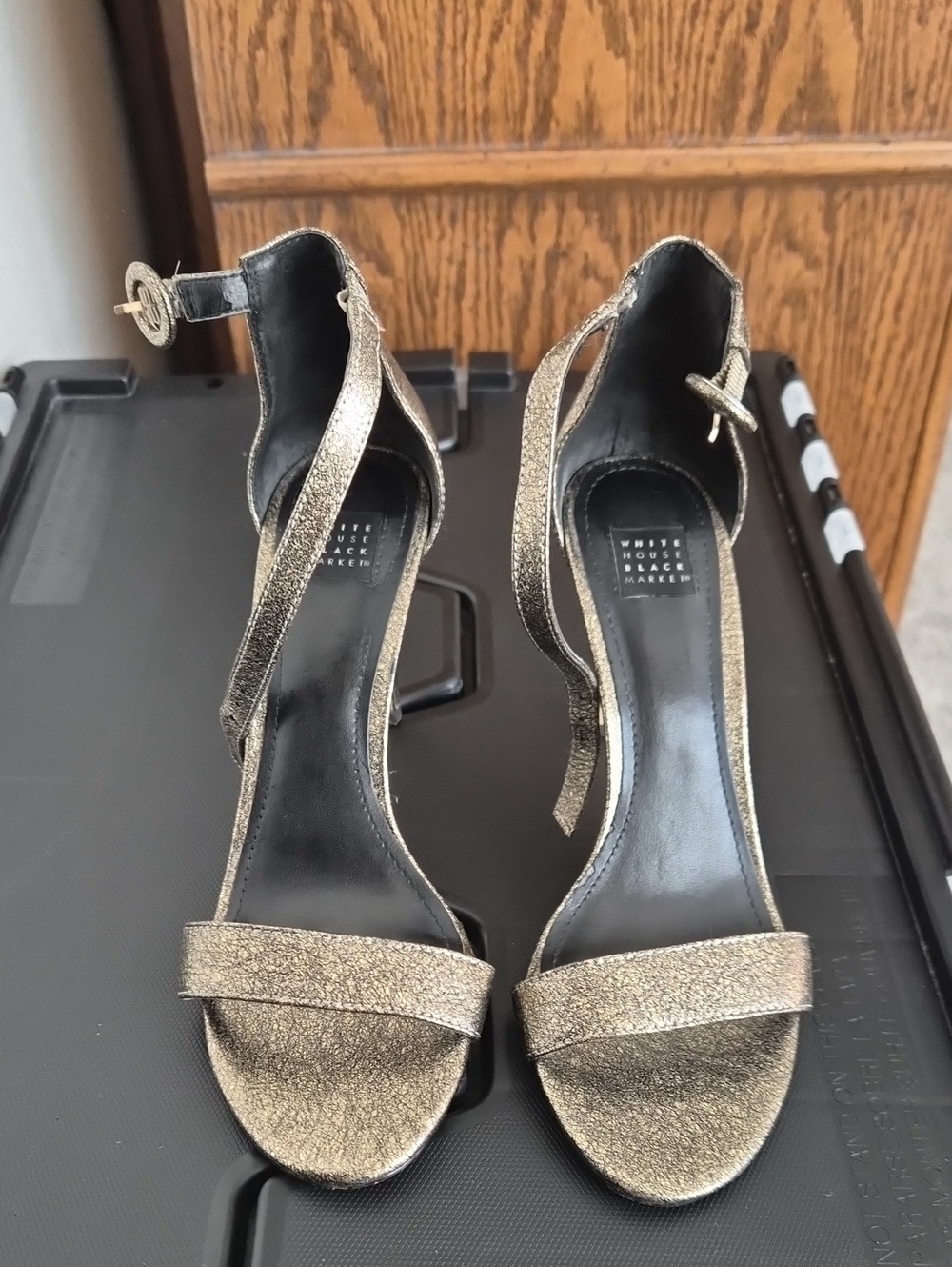 White House Black Market Metallic Gold Ankle Tie Heels